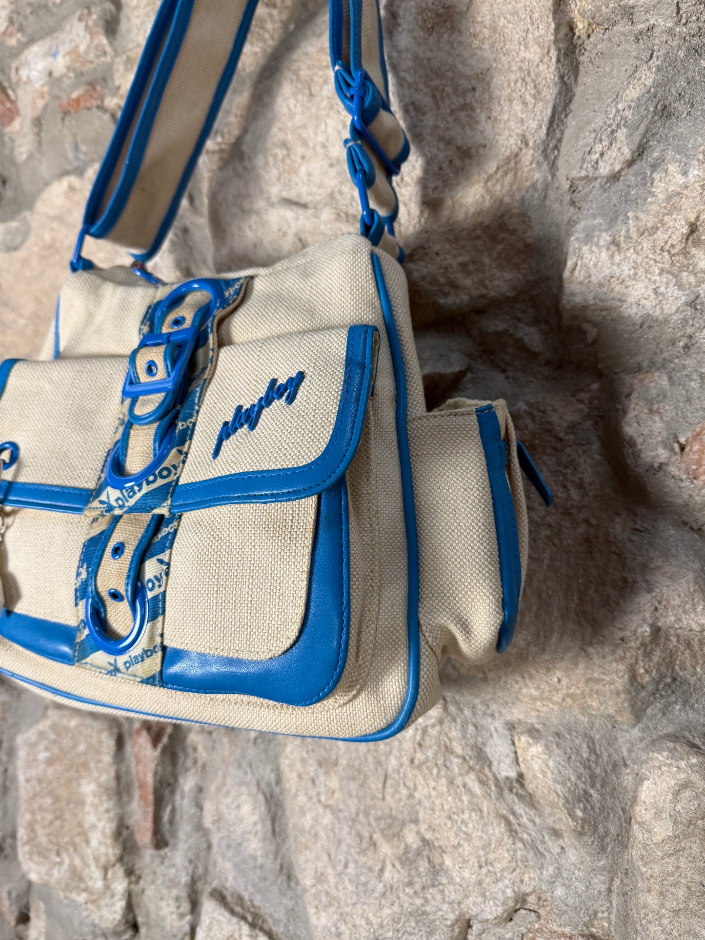 Y2K Playboy Shoulder Bag Creme Blue Deadstock 2004