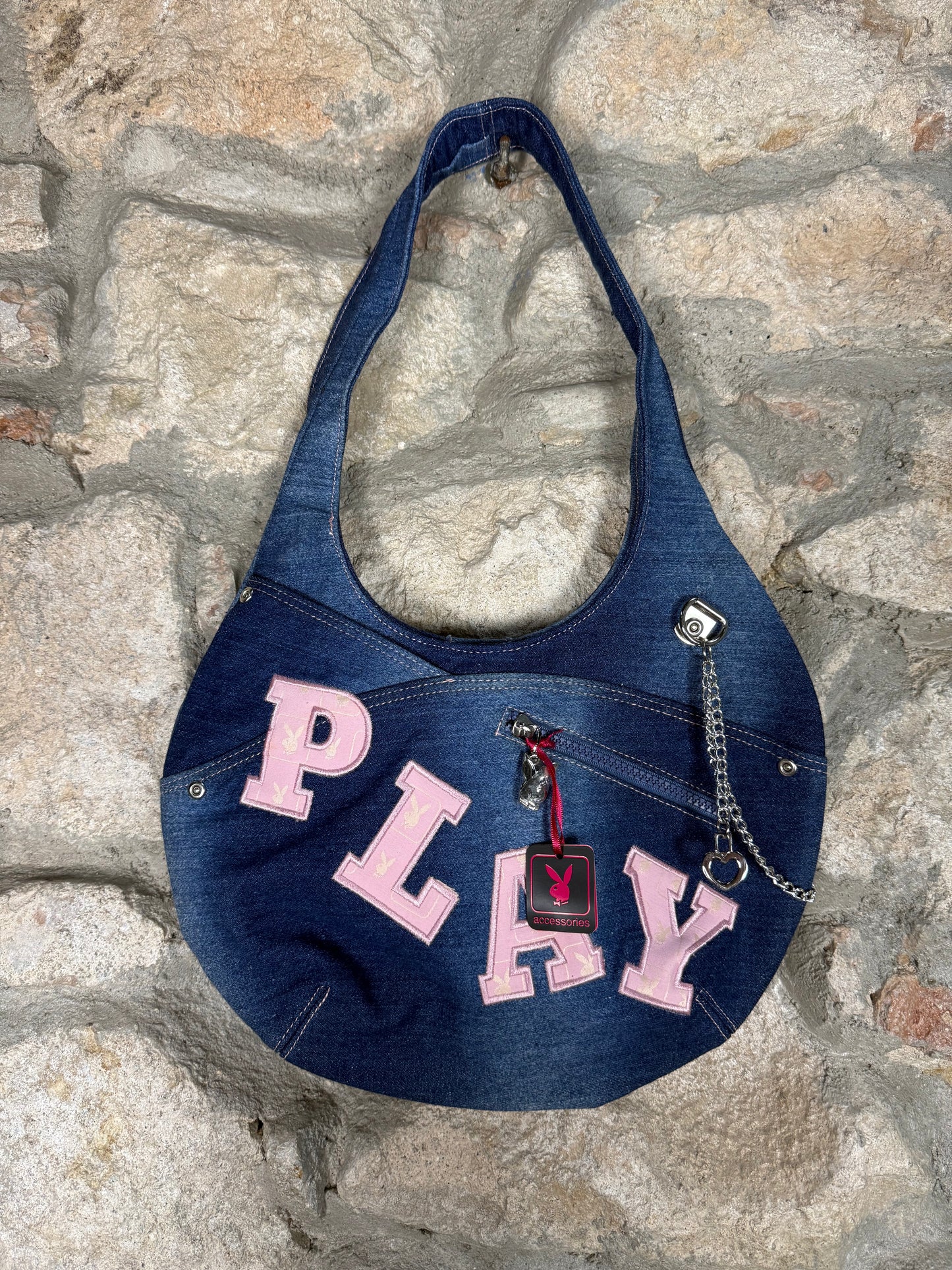 Y2K Playboy Denim Shoulder Bag Blue Deadstock 2004