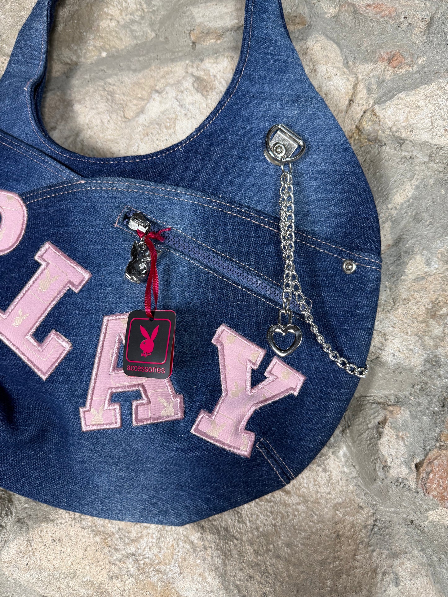 Y2K Playboy Denim Shoulder Bag Blue Deadstock 2004