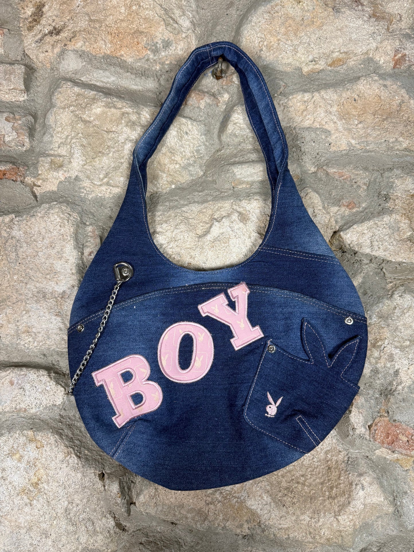 Y2K Playboy Denim Shoulder Bag Blue Deadstock 2004