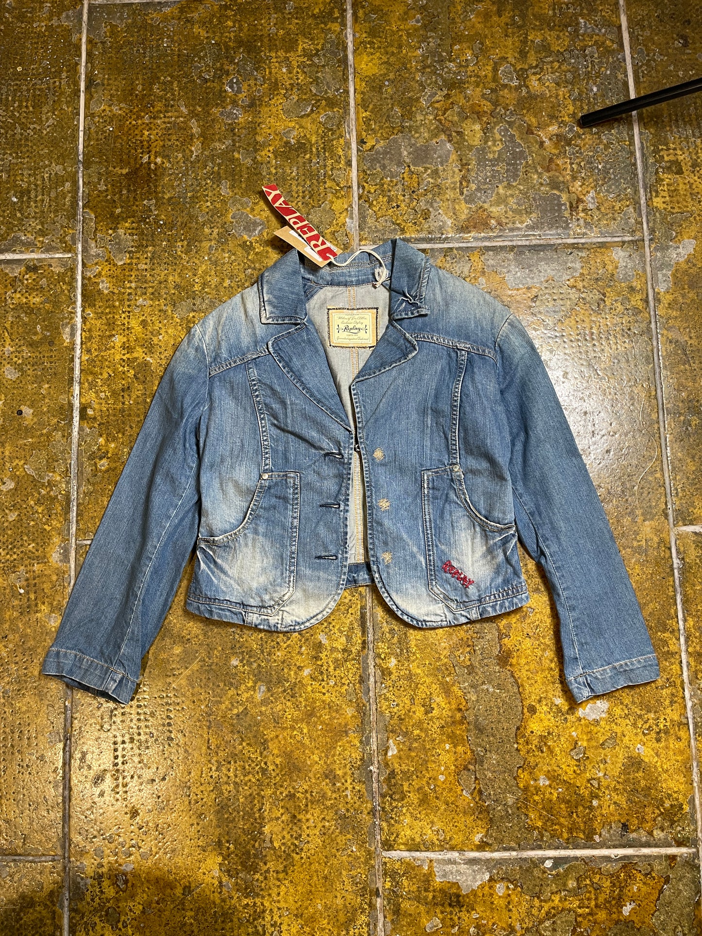 Replay Denim Blazer Jacket Blue 2000s y2k Deadstock - L