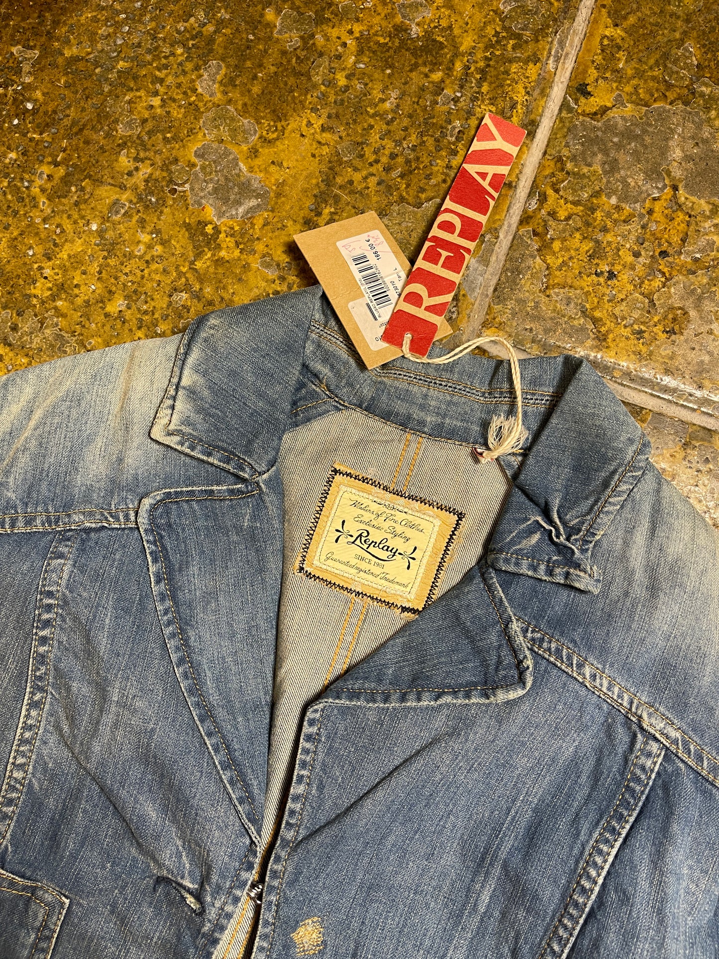 Replay Denim Blazer Jacket Blue 2000s y2k Deadstock - L
