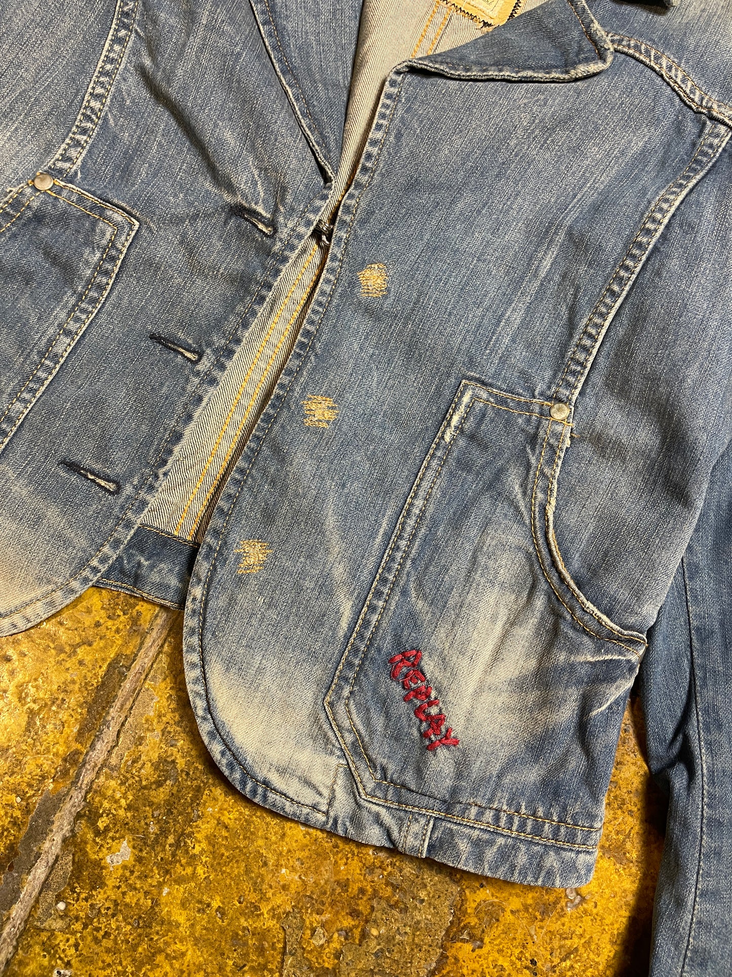Replay Denim Blazer Jacket Blue 2000s y2k Deadstock - L