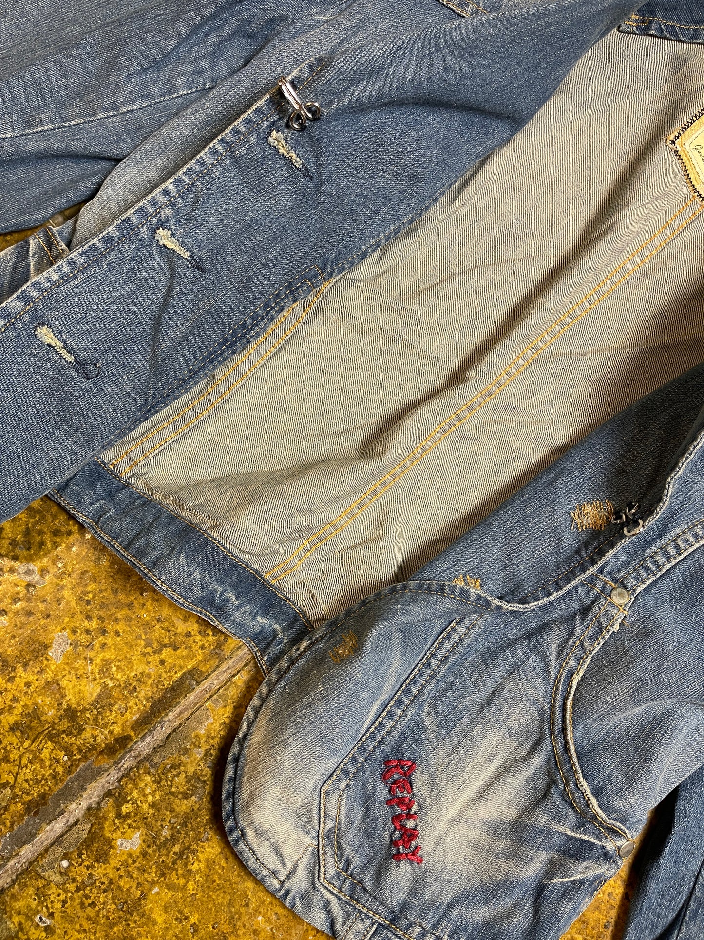 Replay Denim Blazer Jacket Blue 2000s y2k Deadstock - L
