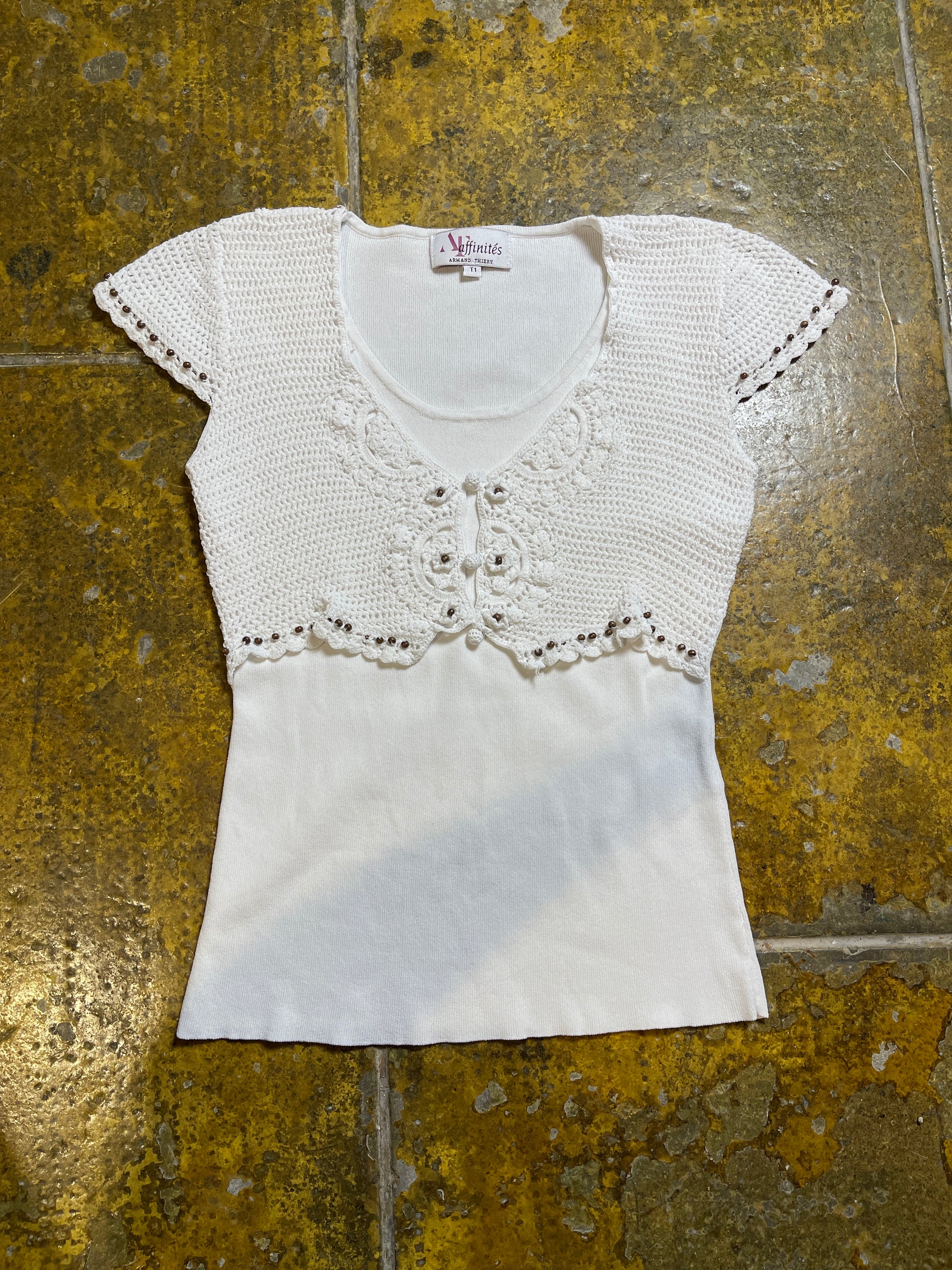 Armand Thiery Short Sleeve Top White 2000s y2k - S