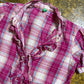 Benetton Short Sleeve Top Pink White 2000s y2k - XS