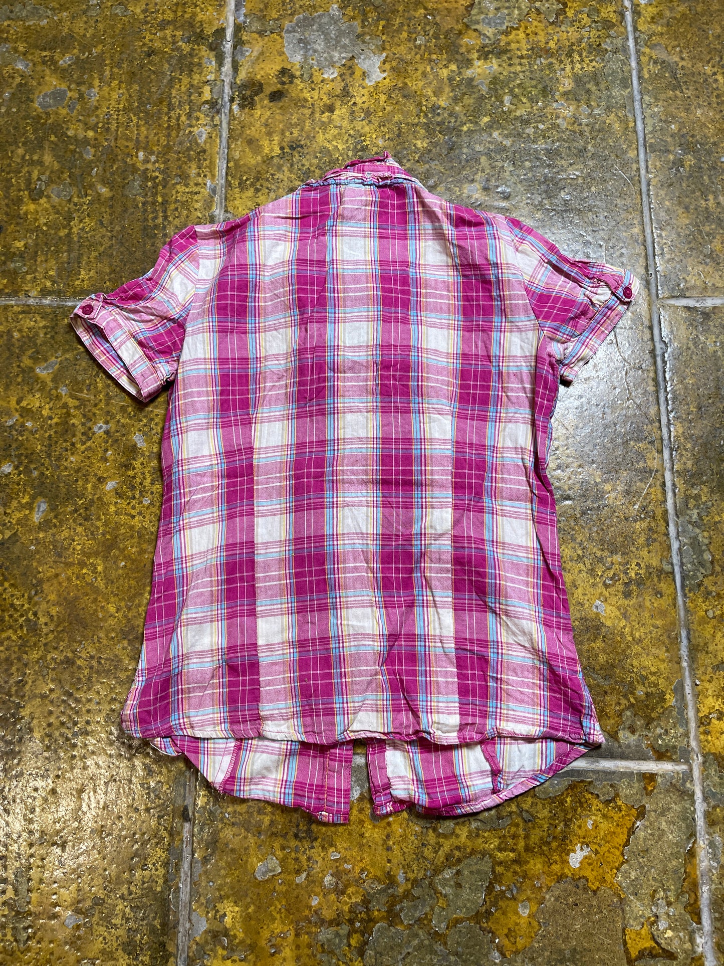 Benetton Short Sleeve Top Pink White 2000s y2k - XS