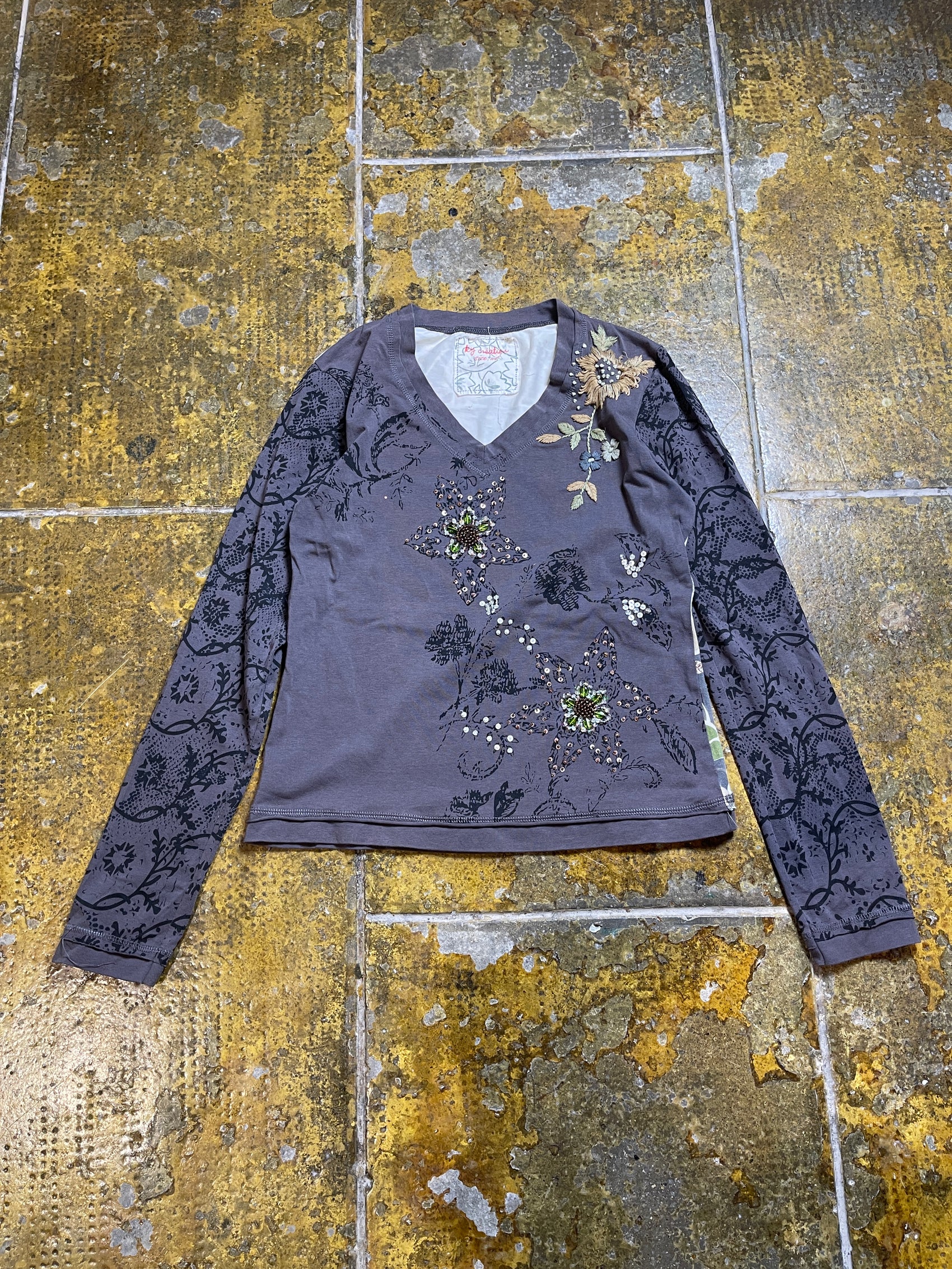 Ky Creation Long Sleeve Top Gray Multicolor 2000s y2k - XL