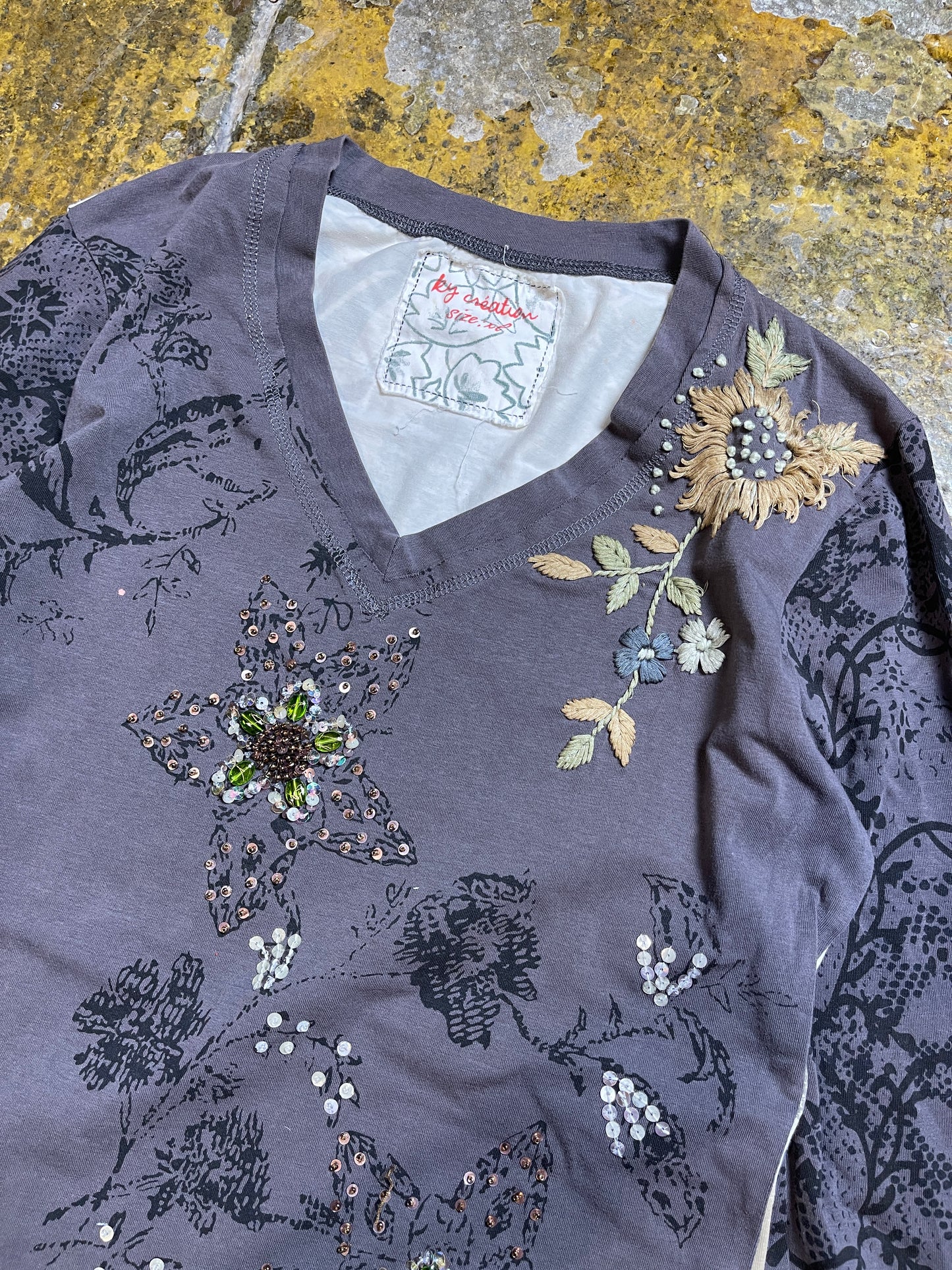 Ky Creation Long Sleeve Top Gray Multicolor 2000s y2k - XL