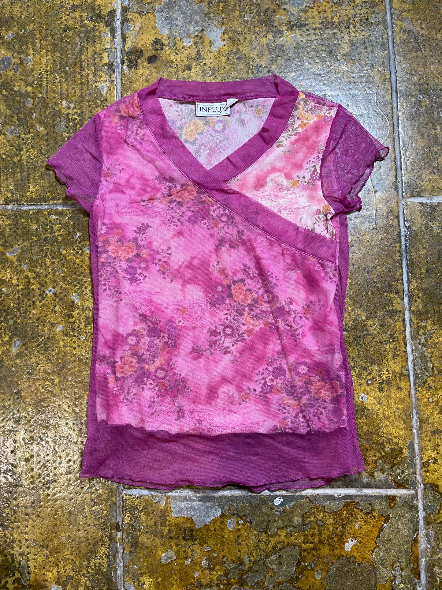 Influx Short Sleeve Top See Through Pink Purple 2000s y2k Fairy - M/L