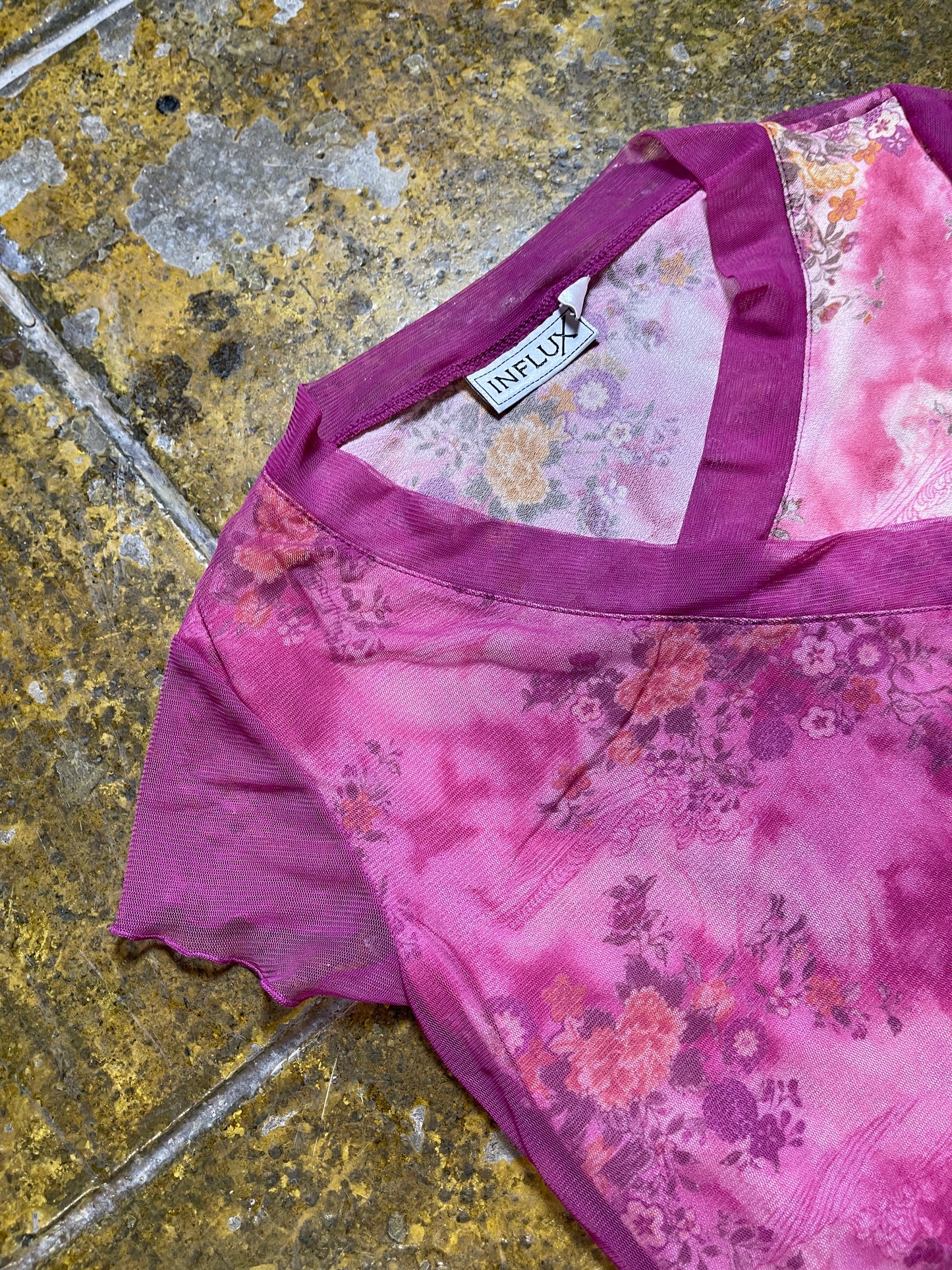 Influx Short Sleeve Top See Through Pink Purple 2000s y2k Fairy - M/L