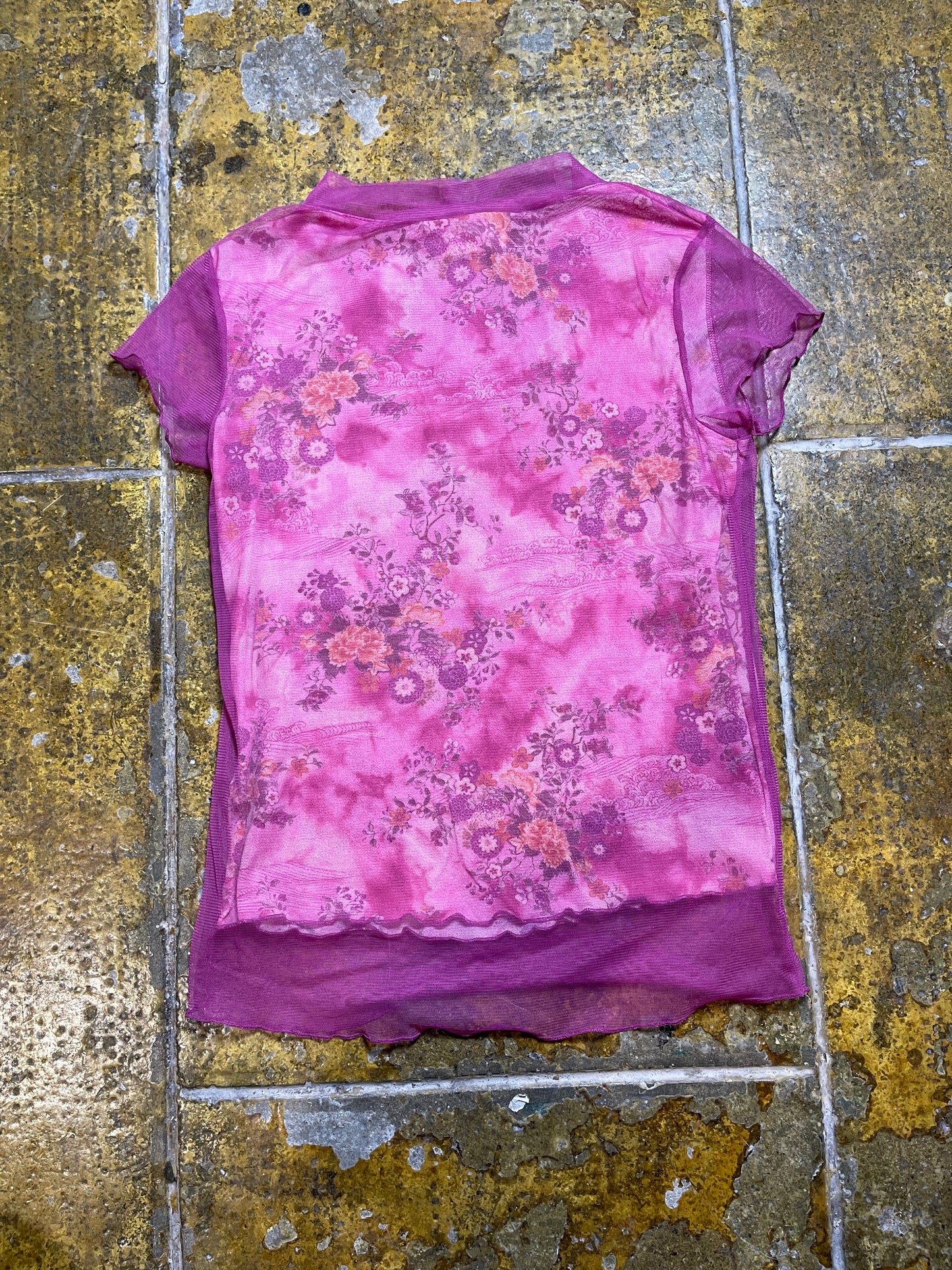 Influx Short Sleeve Top See Through Pink Purple 2000s y2k Fairy - M/L