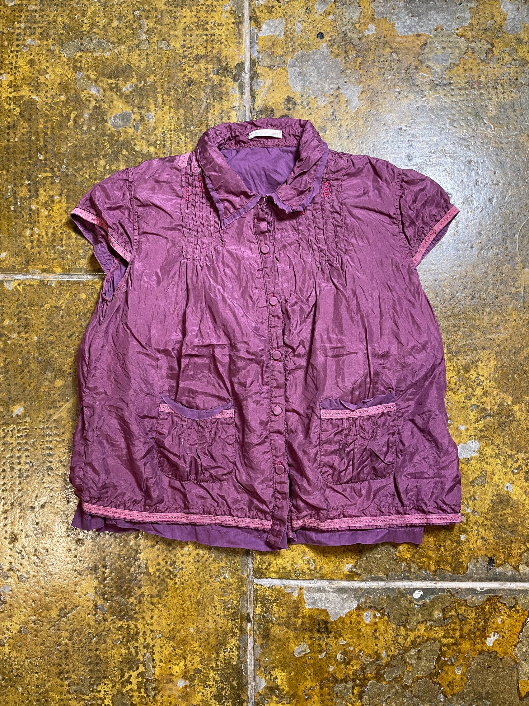 Purificacion Garcia Short Sleeve Silk Top Purple 2000s y2k - L