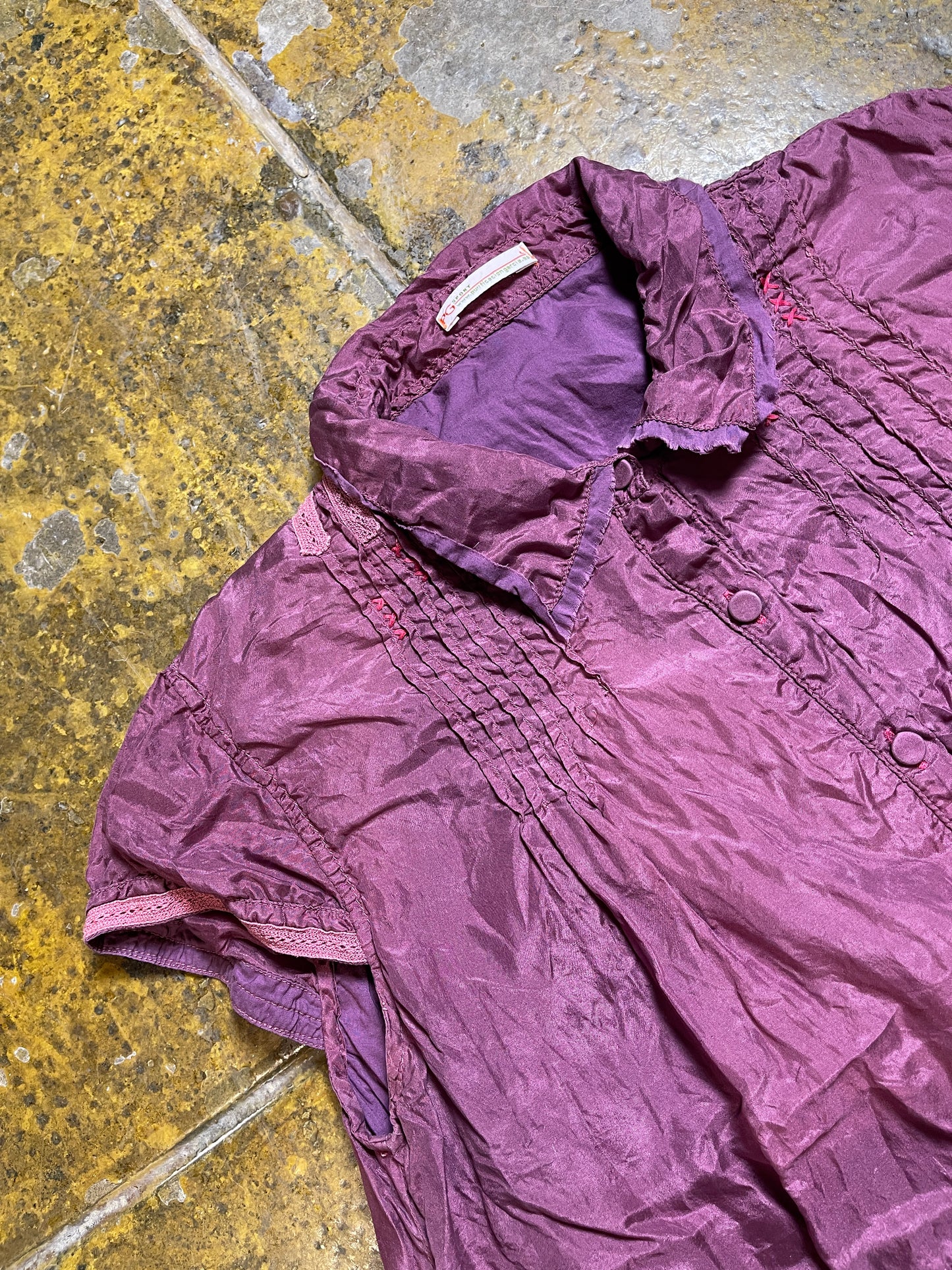 Purificacion Garcia Short Sleeve Silk Top Purple 2000s y2k - L