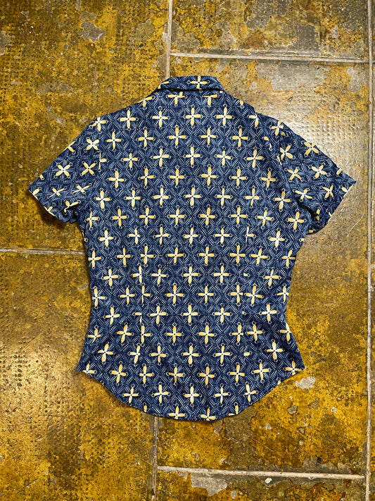 Promod Short Sleeve Top Blue Yellow 2000s y2k - L