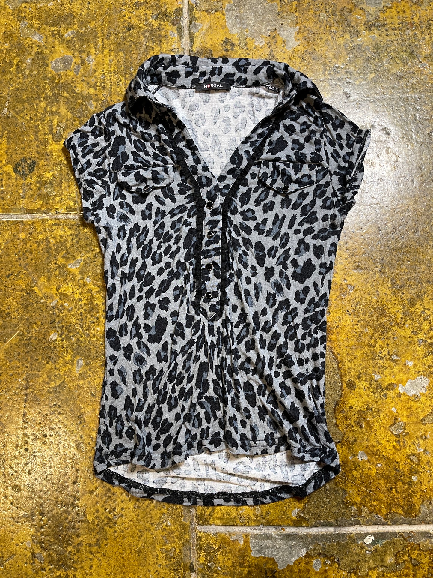 Morgan Short Sleeve Top Black Blue 2000s y2k - XS