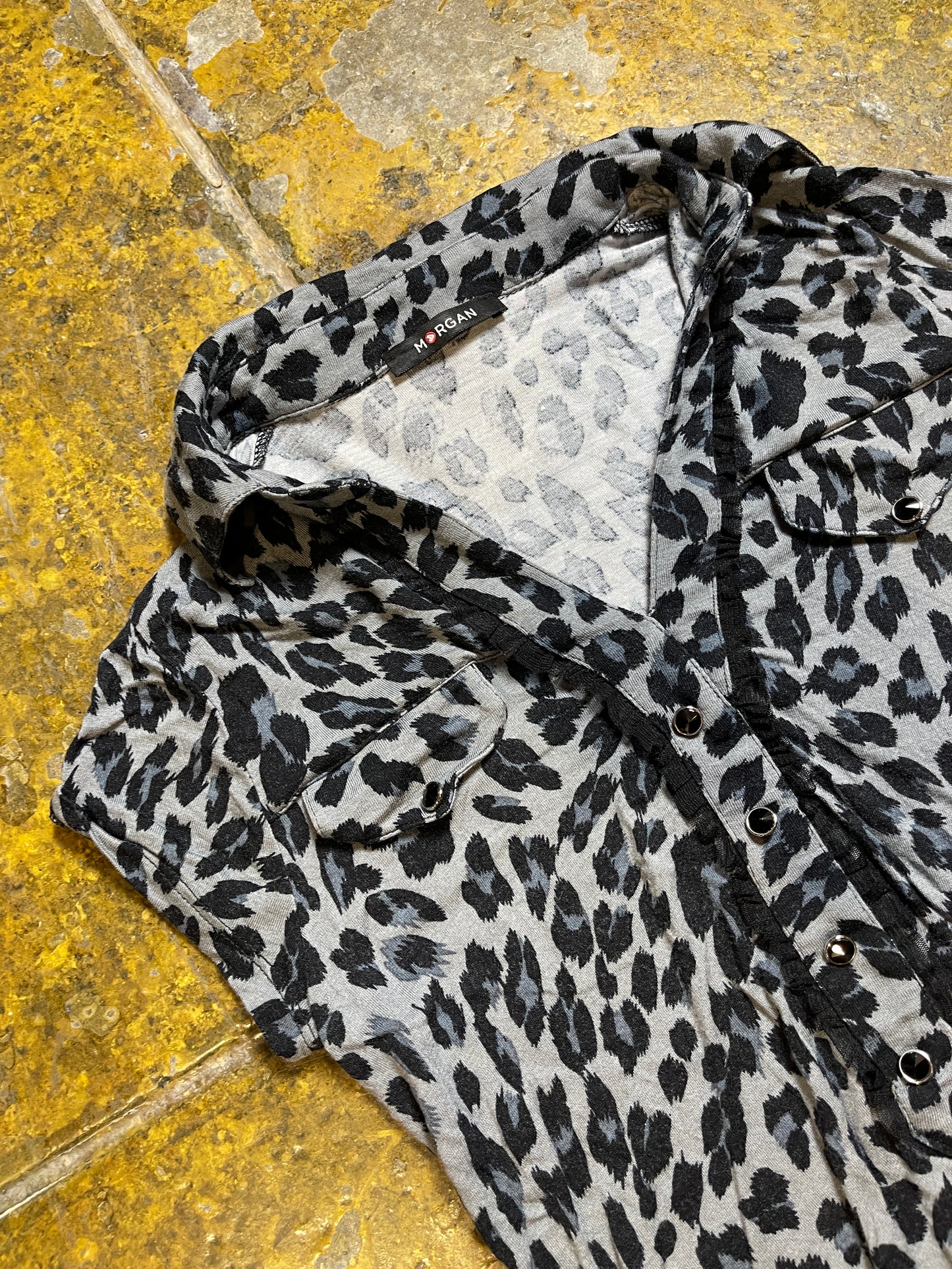 Morgan Short Sleeve Top Black Blue 2000s y2k - XS