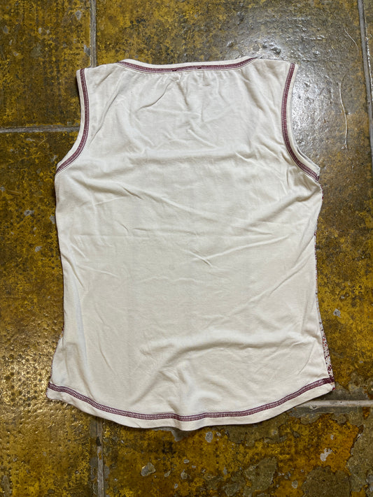 Ici & Maintenant Sleeveless Top White Red 2000s y2k - M