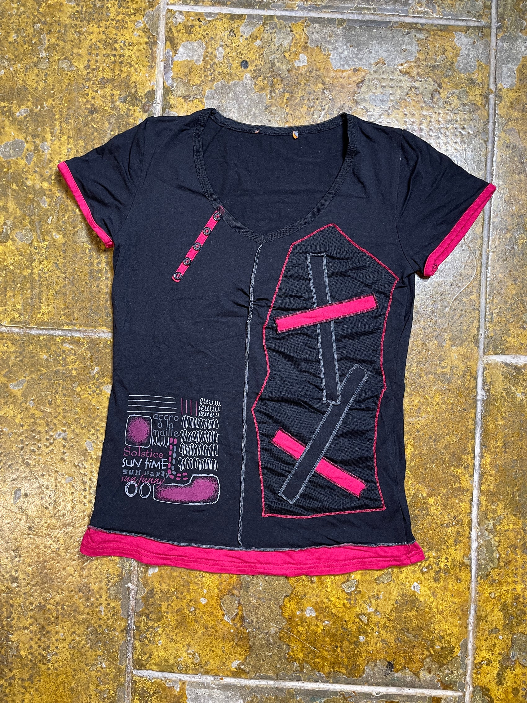 Short Sleeve Top Black Pink 2000s y2k - S