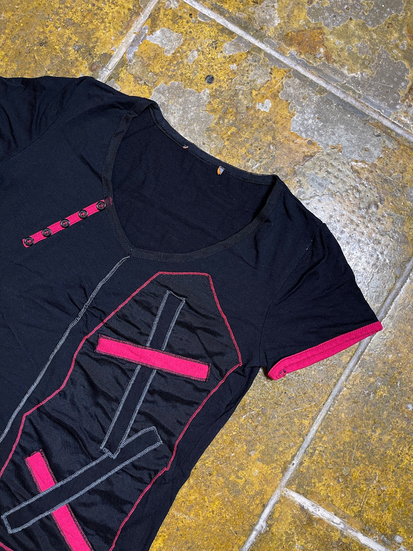 Short Sleeve Top Black Pink 2000s y2k - S