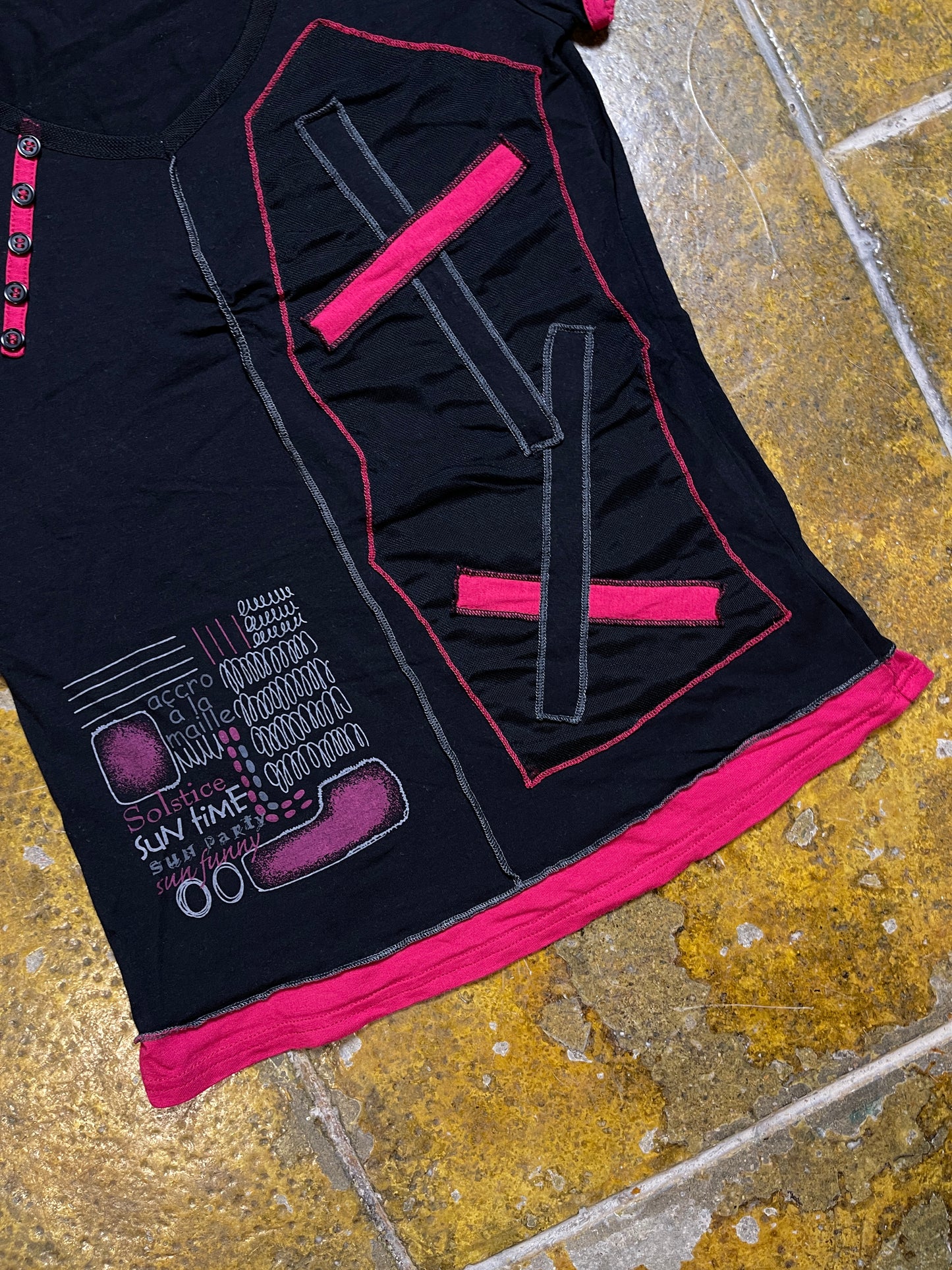 Short Sleeve Top Black Pink 2000s y2k - S