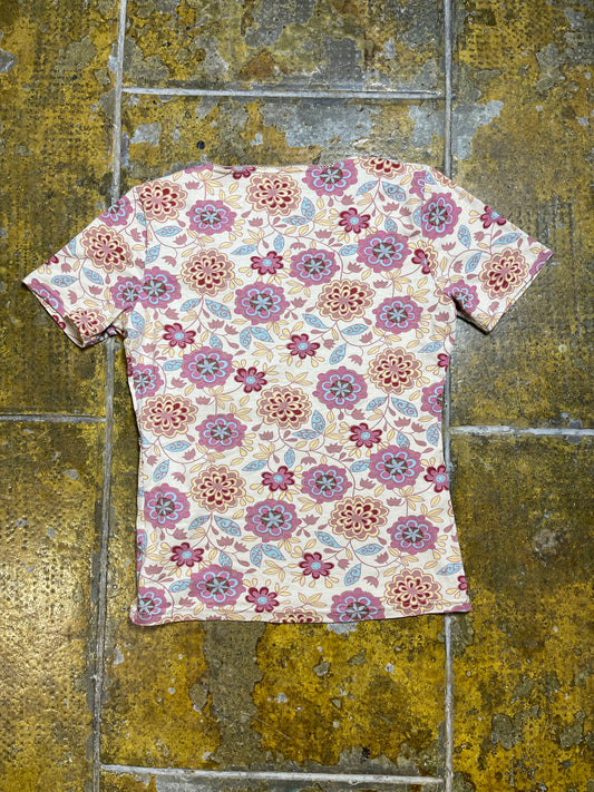 Influx Short Sleeve Top Creme Multicolor 2000s y2k - M/L