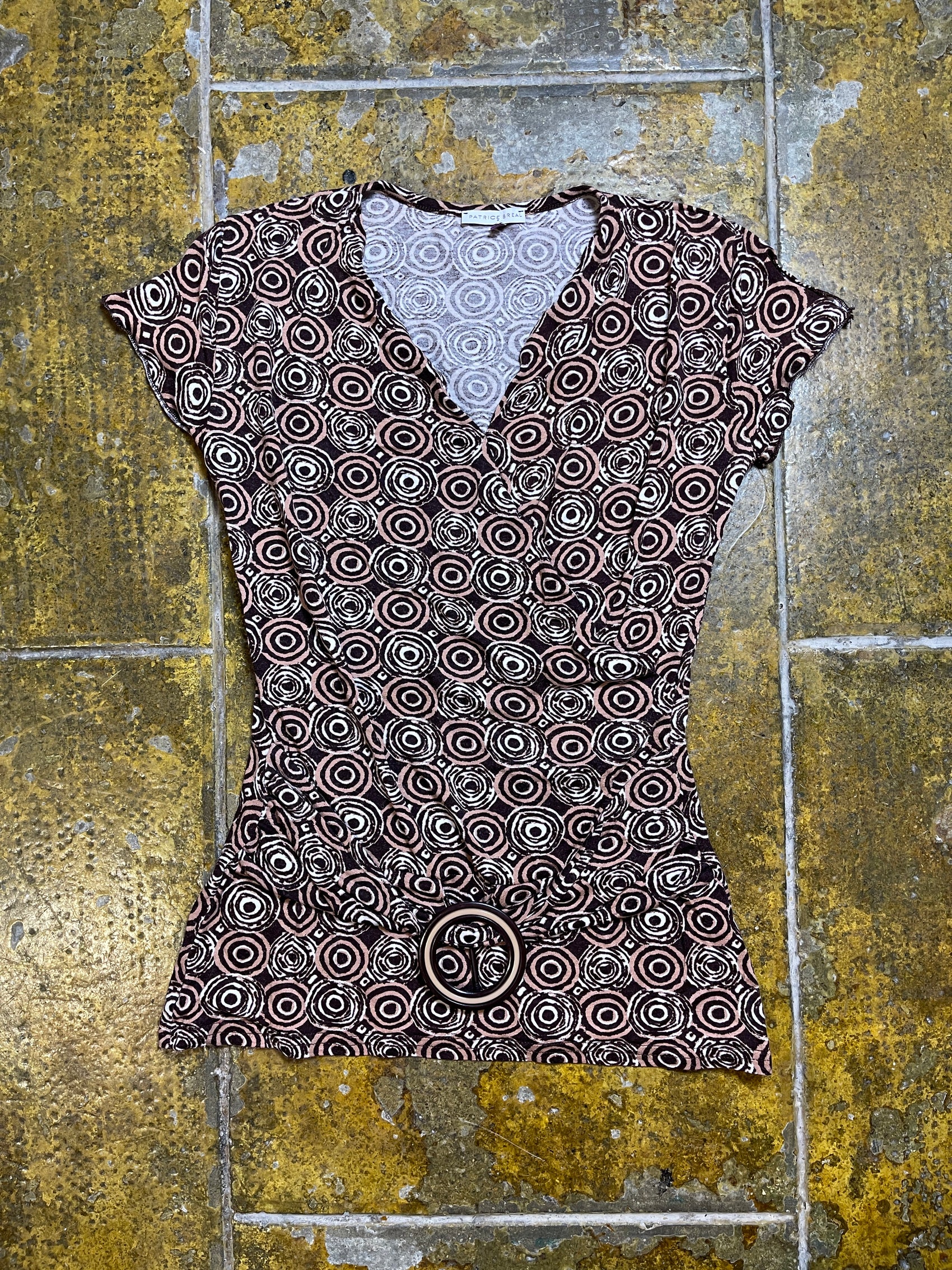 Patrice Breal Short Sleeve Top Brown White 2000s y2k - S