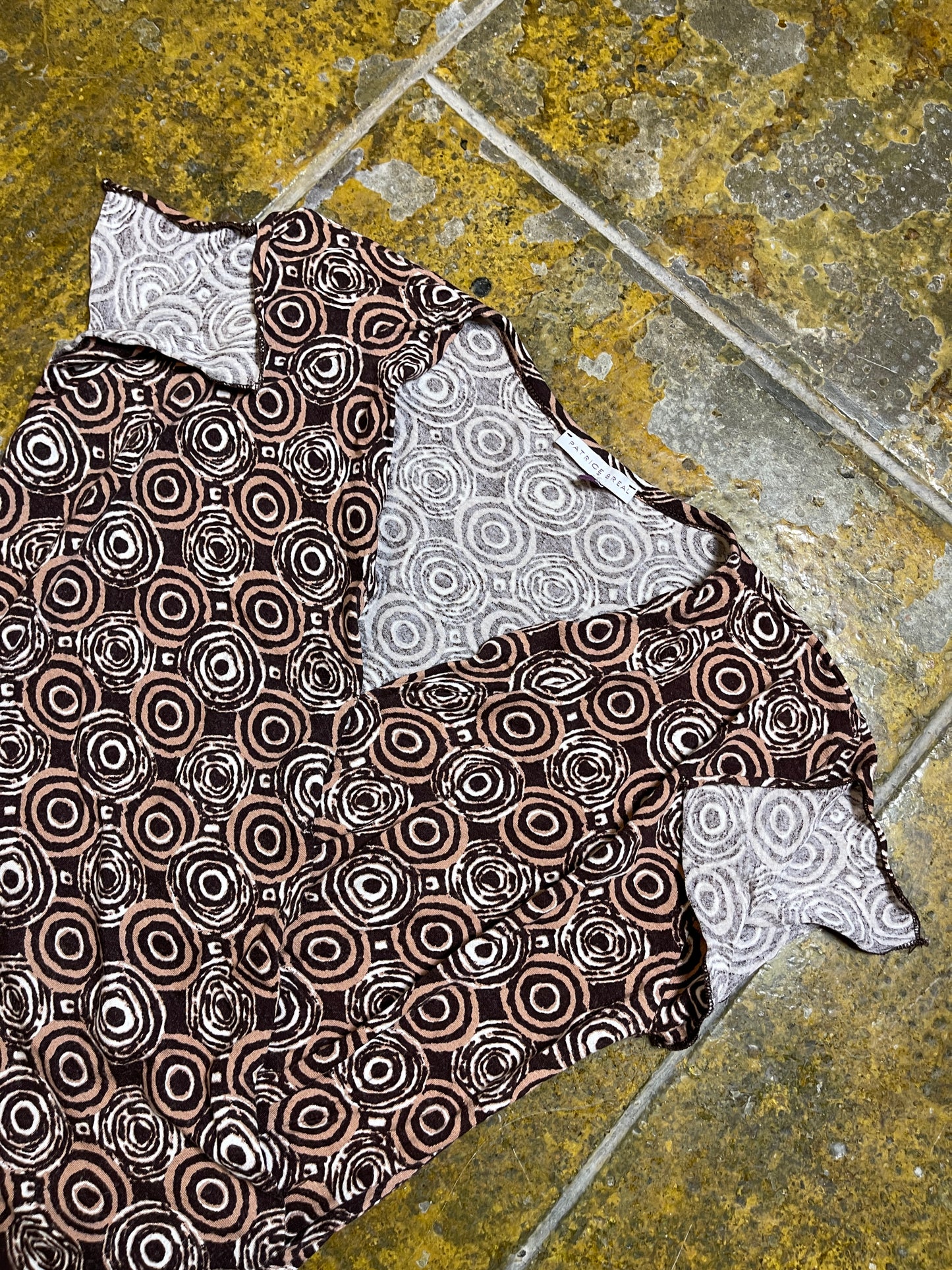 Patrice Breal Short Sleeve Top Brown White 2000s y2k - S