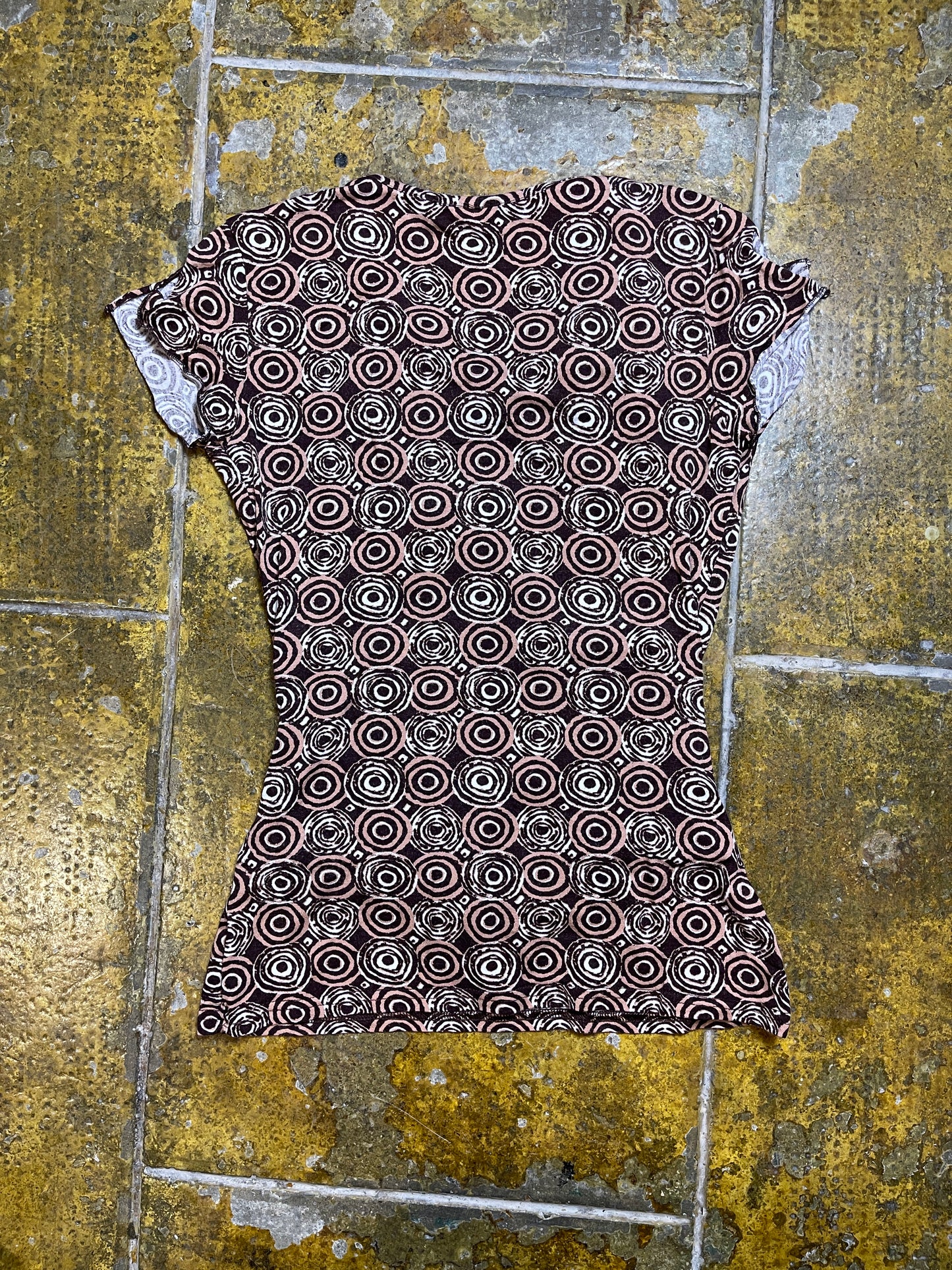 Patrice Breal Short Sleeve Top Brown White 2000s y2k - S