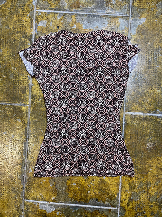 Patrice Breal Short Sleeve Top Brown White 2000s y2k - S
