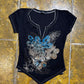 Prima Paris Short Sleeve Top Black 2000s y2k - M/L