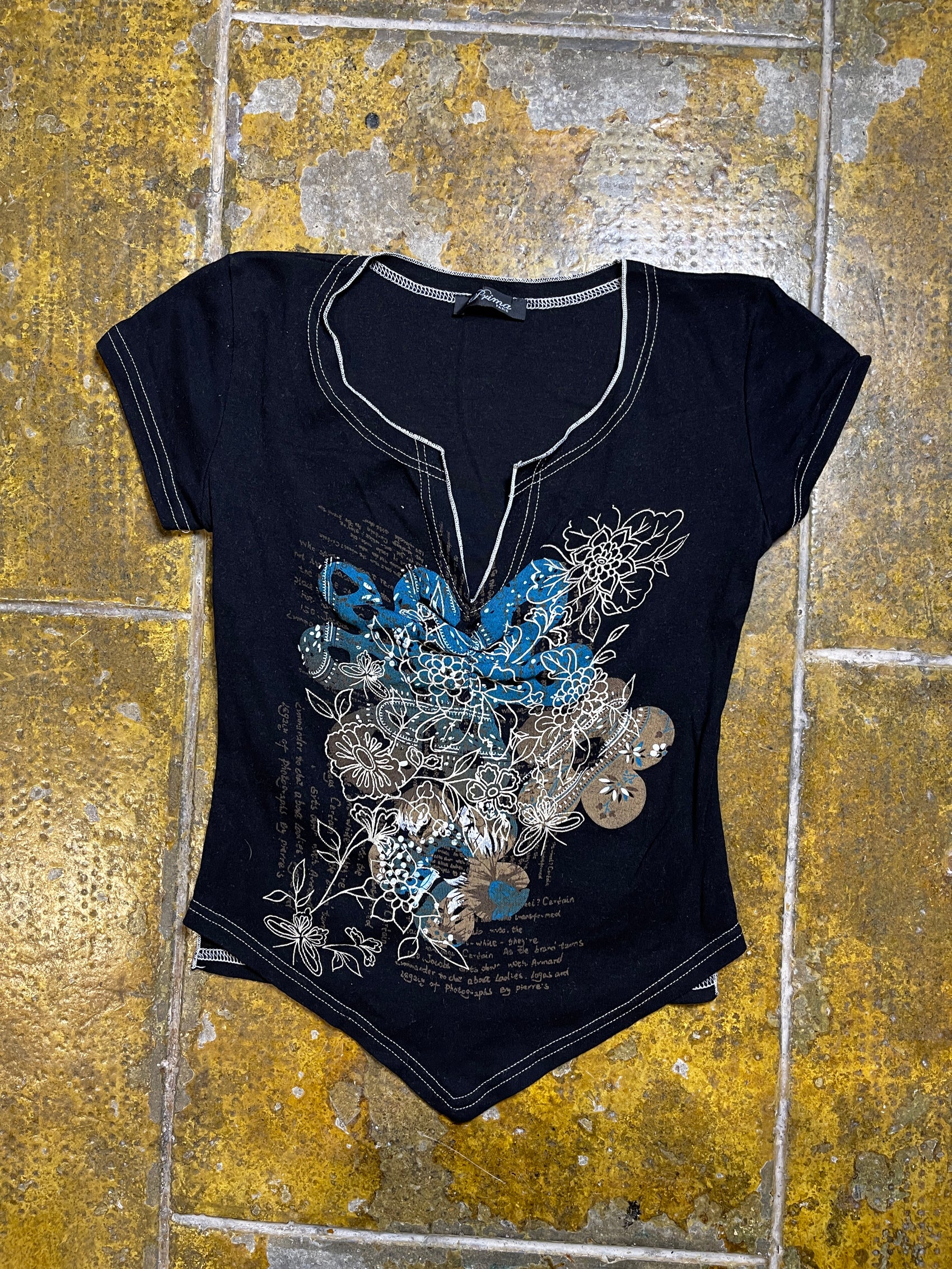 Prima Paris Short Sleeve Top Black 2000s y2k - M/L
