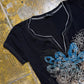 Prima Paris Short Sleeve Top Black 2000s y2k - M/L