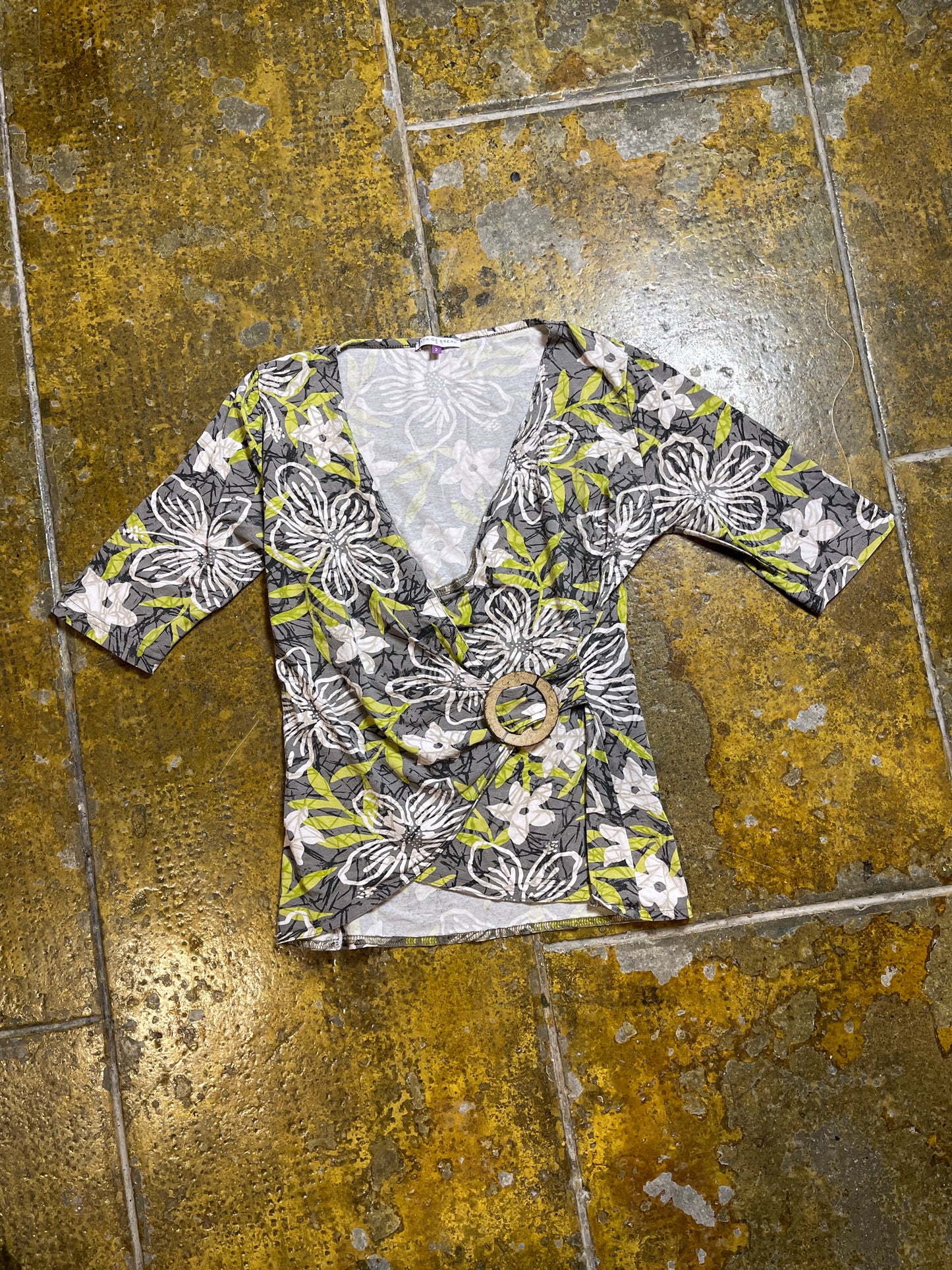 Patrice Breal Short Sleeve Top Gray Green 2000s y2k - M