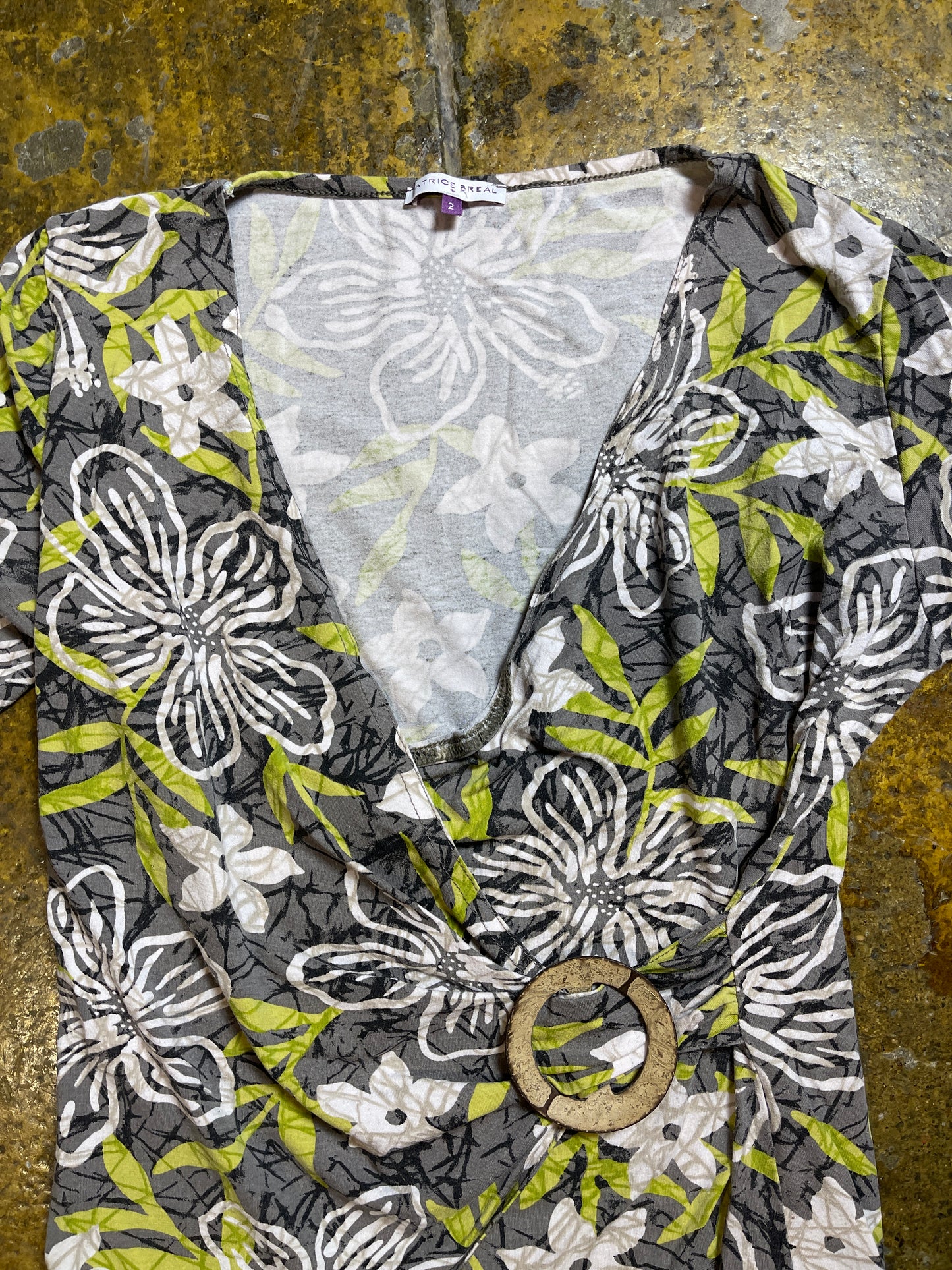 Patrice Breal Short Sleeve Top Gray Green 2000s y2k - M