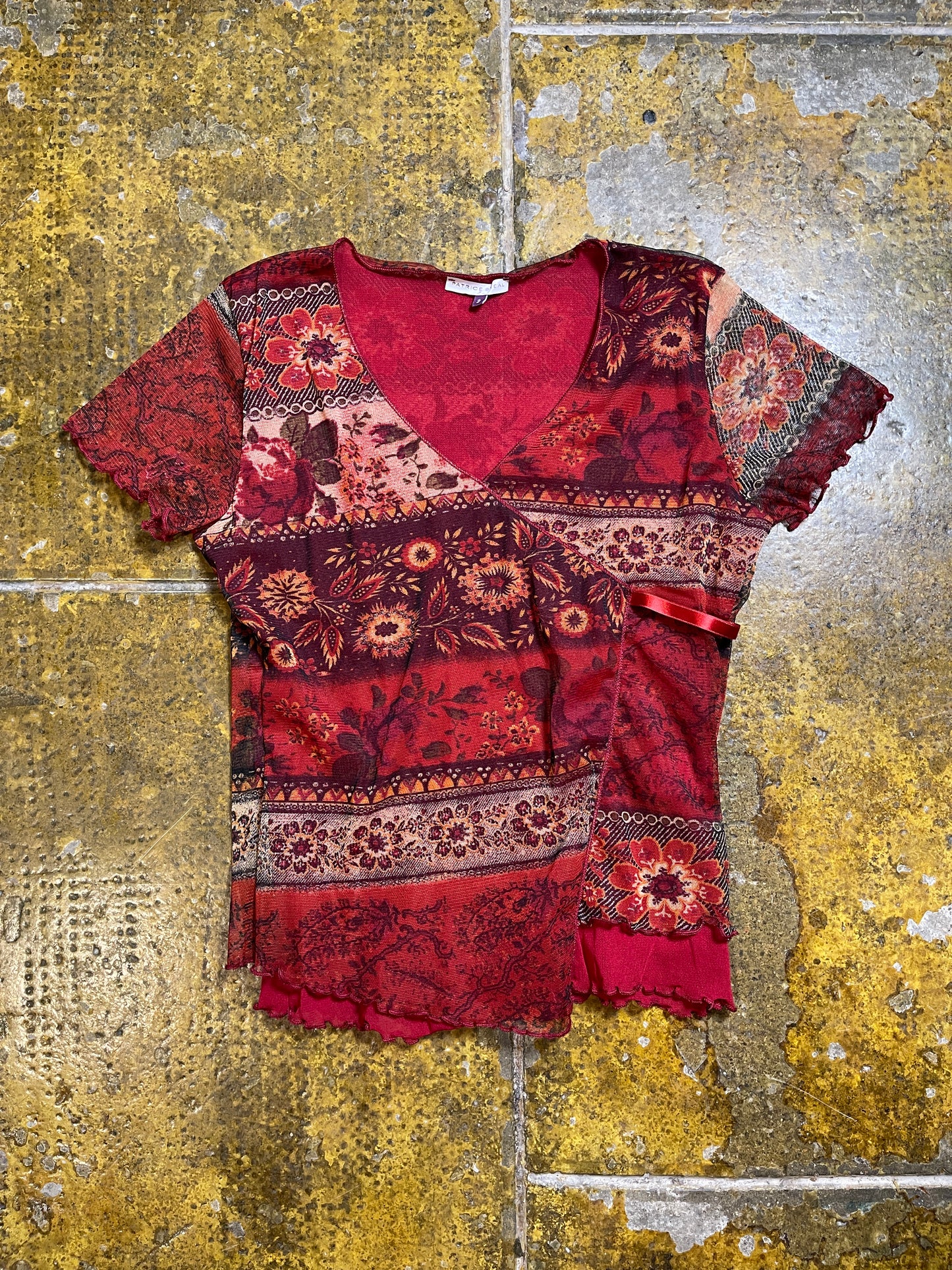 Patrice Breal Short Sleeve See Through Top Red 2000s y2k - M