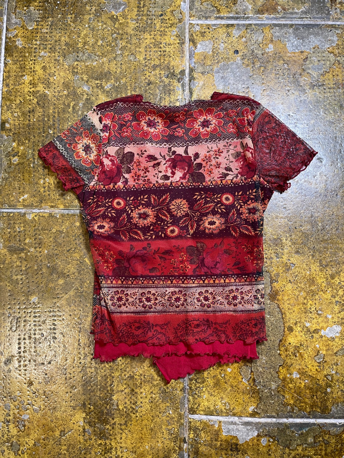 Patrice Breal Short Sleeve See Through Top Red 2000s y2k - M