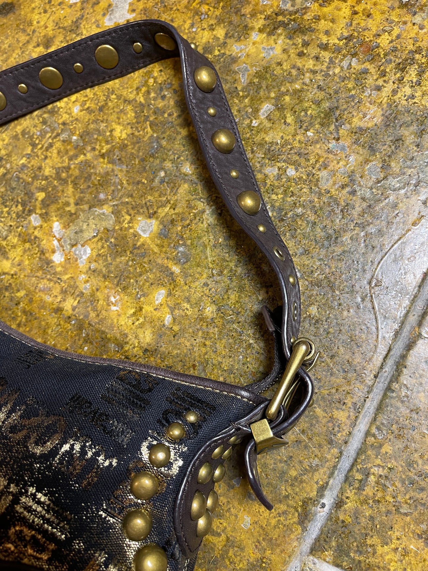 Just Cavalli Barrel Shoulder Bag Gold Brown Leather 2000s y2k