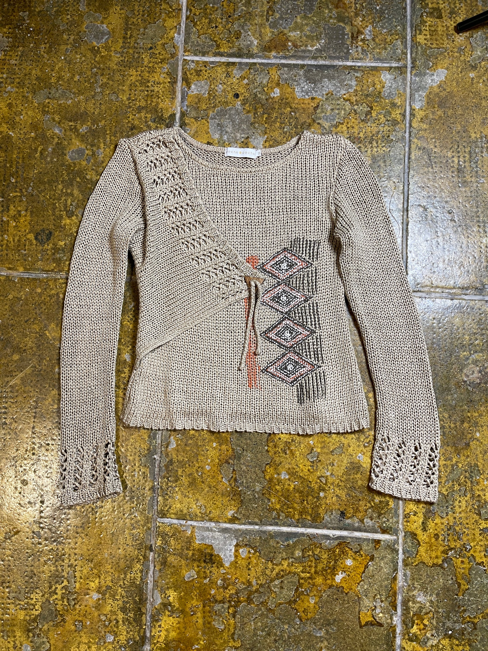 Cache Cache Knitted Sweatshirt Beige 2000s y2k - M