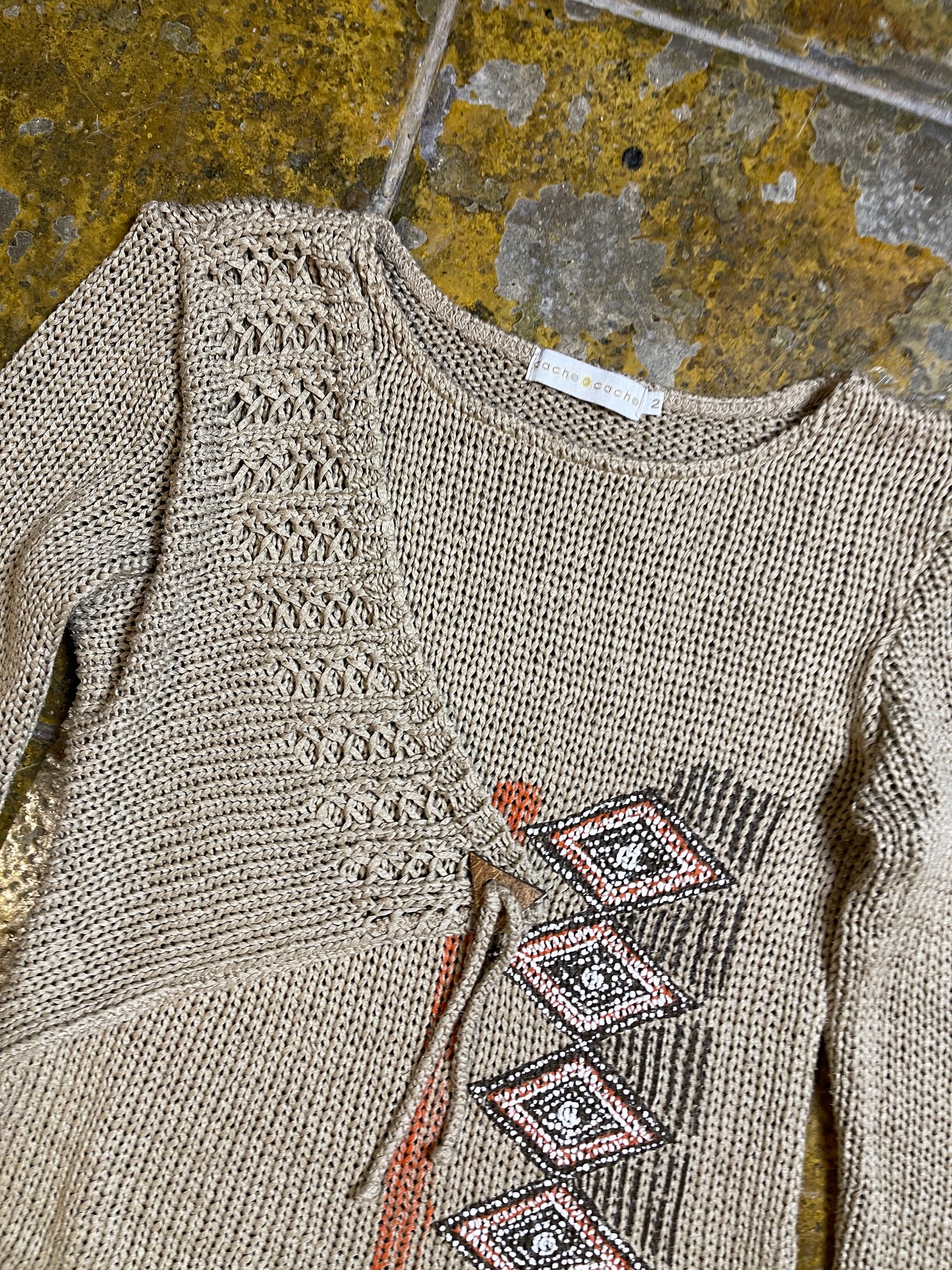 Cache Cache Knitted Sweatshirt Beige 2000s y2k - M