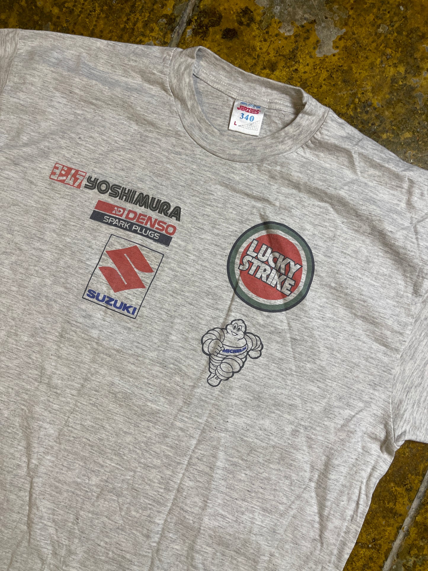Vintage Jerzees Yoshimura Lucky Strike Michelin Suzuki T-Shirt Gray 1990s - L