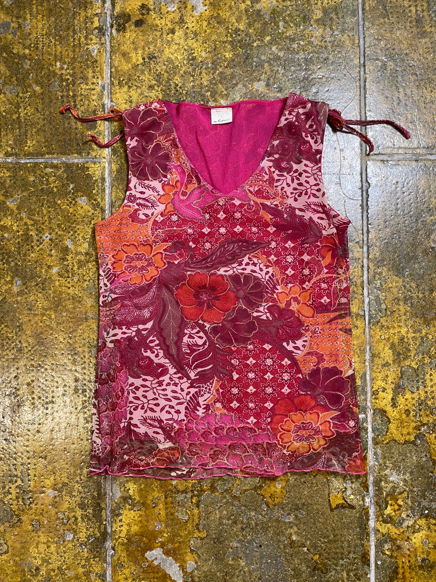 In Extenso See Through Sleeveless Top Red Pink 2000s y2k - XXXL