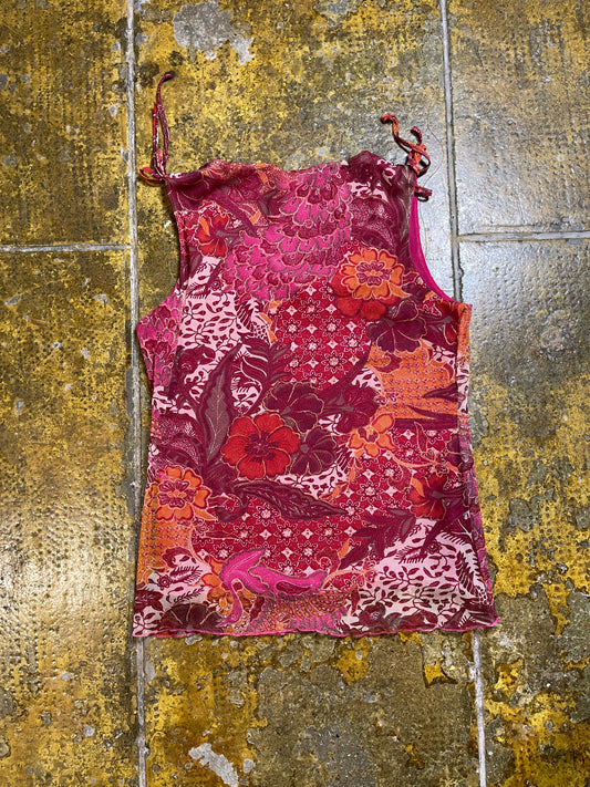 In Extenso See Through Sleeveless Top Red Pink 2000s y2k - XXXL