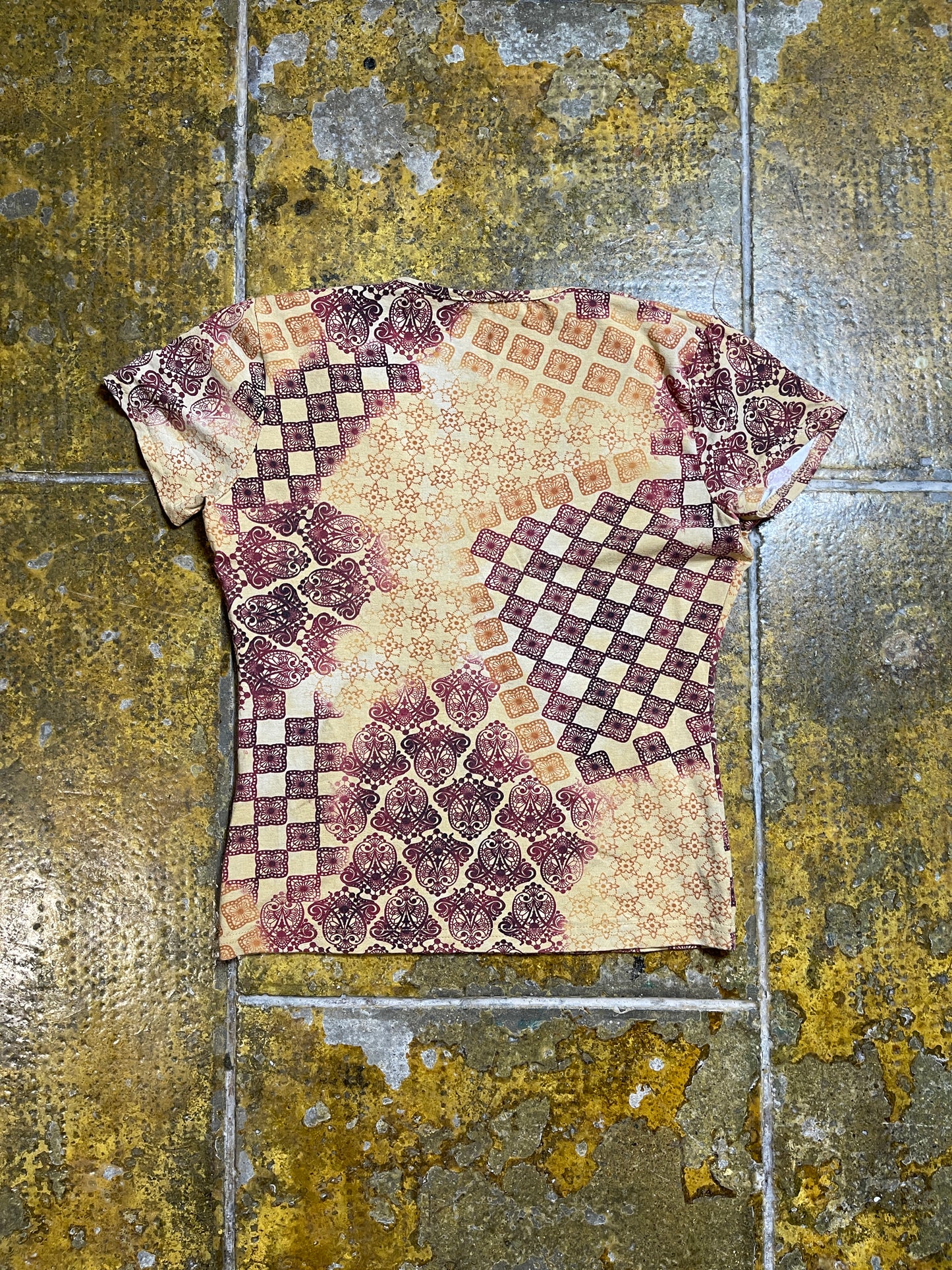 Nina Kalio Short Sleeve Top Beige Red 2000s y2k - L