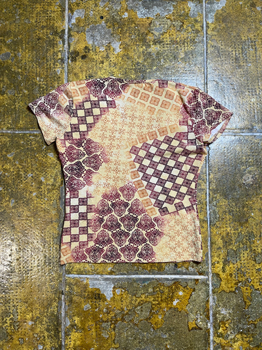 Nina Kalio Short Sleeve Top Beige Red 2000s y2k - L
