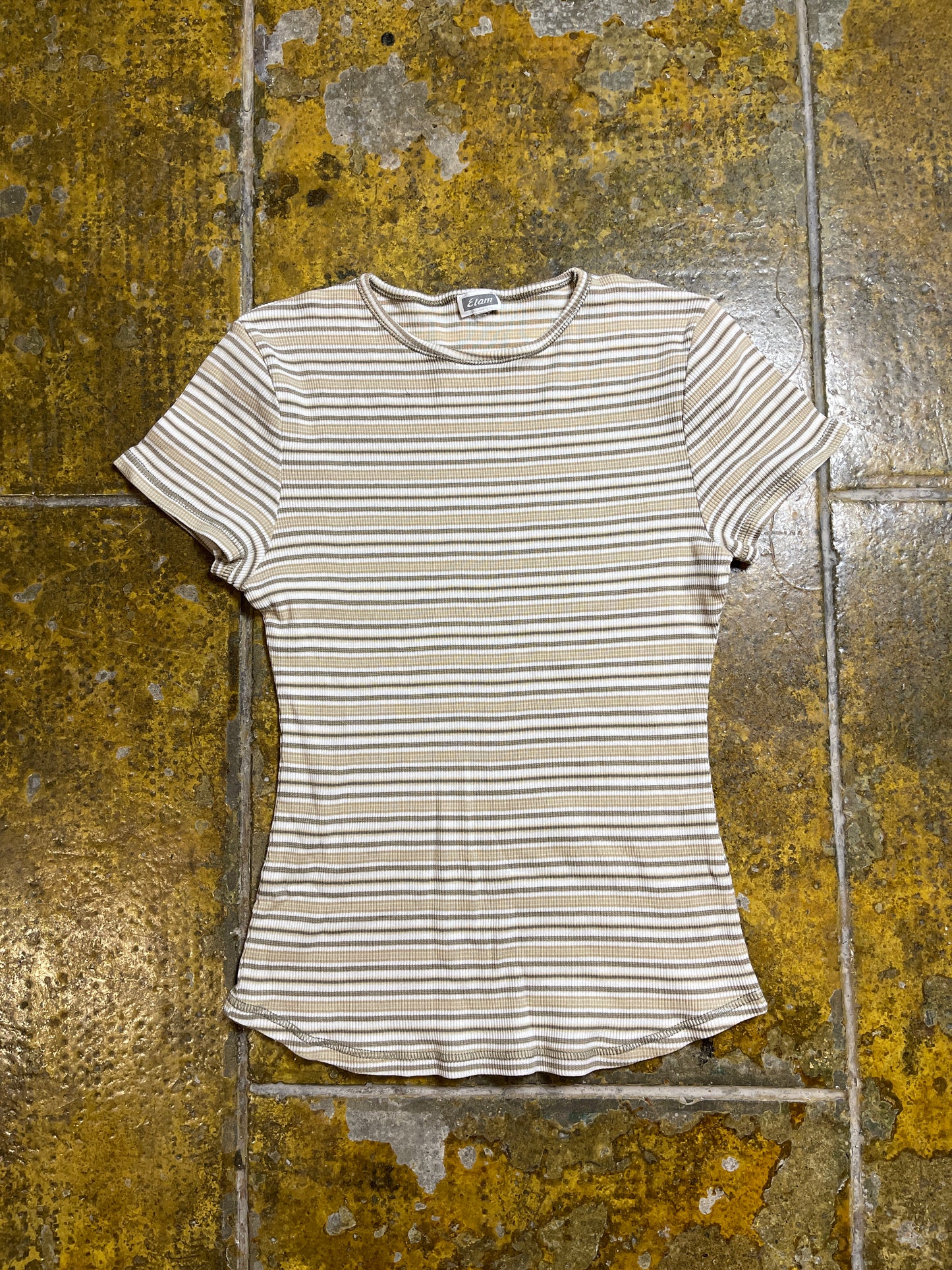 Etam Short Sleeve Top Beige White 2000s y2k - S