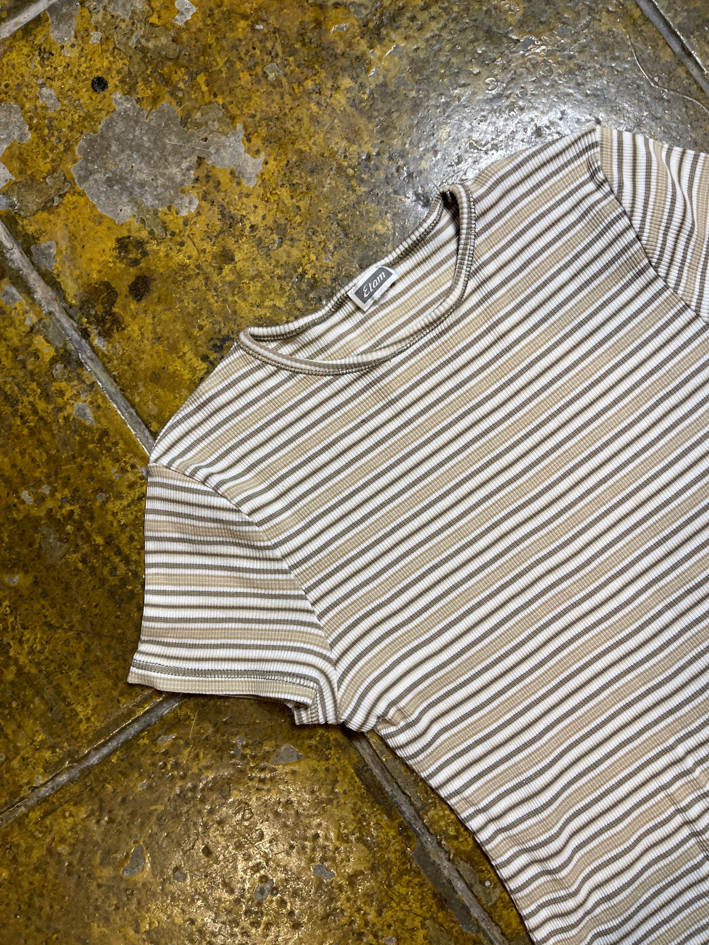 Etam Short Sleeve Top Beige White 2000s y2k - S