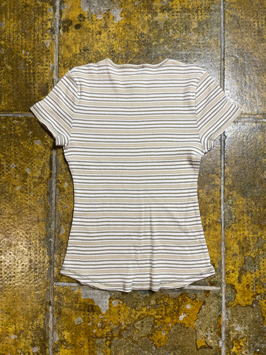 Etam Short Sleeve Top Beige White 2000s y2k - S