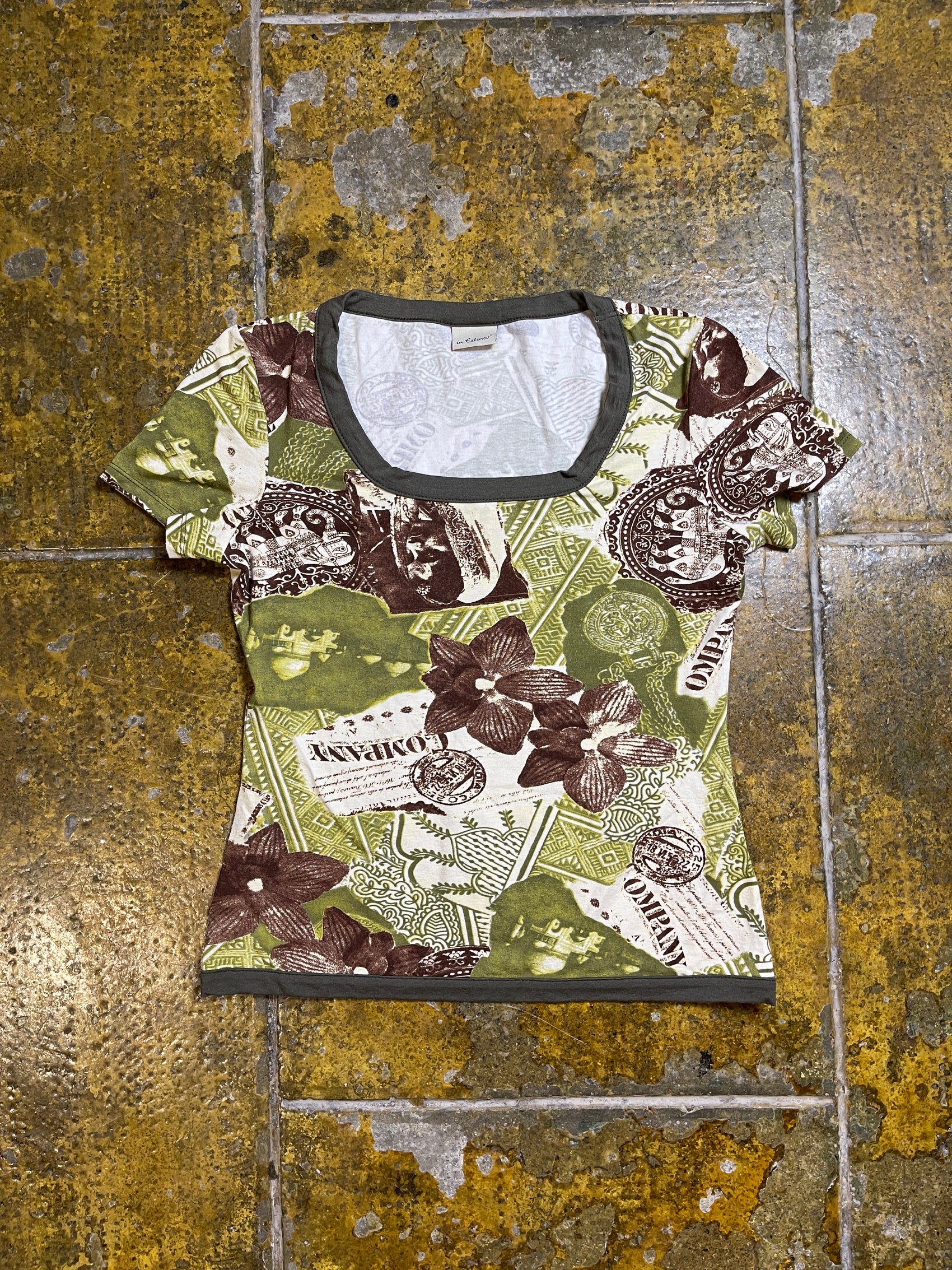 In Extenso Short Sleeve Top Green White 2000s y2k - M/L