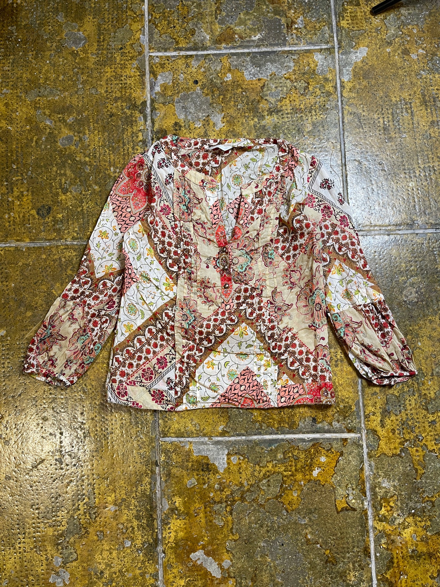 Promod Long Sleeve Top Beige Multicolor 2000s y2k - L